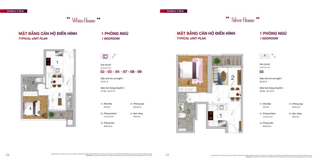 Mặt bằng căn hộ 1 phòng ngủ Sunwah Pearl