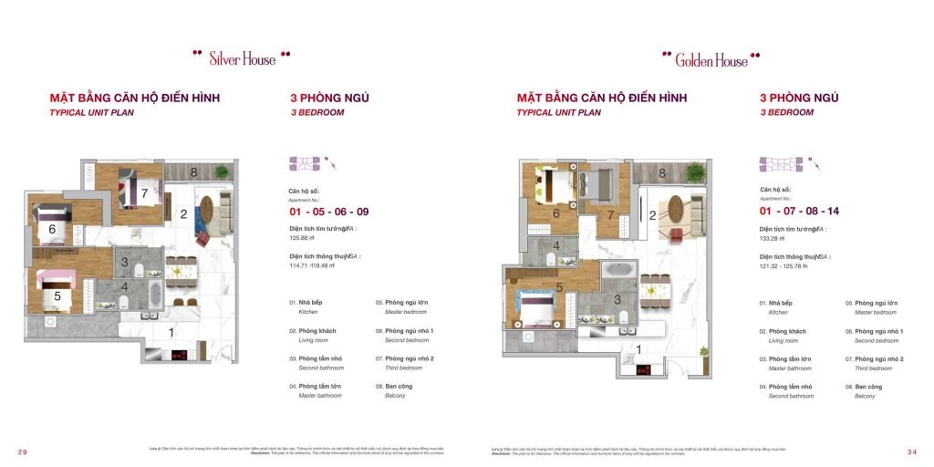 Mặt bằng chi tiết căn hộ Sunwah Pearl 3 phòng ngủ